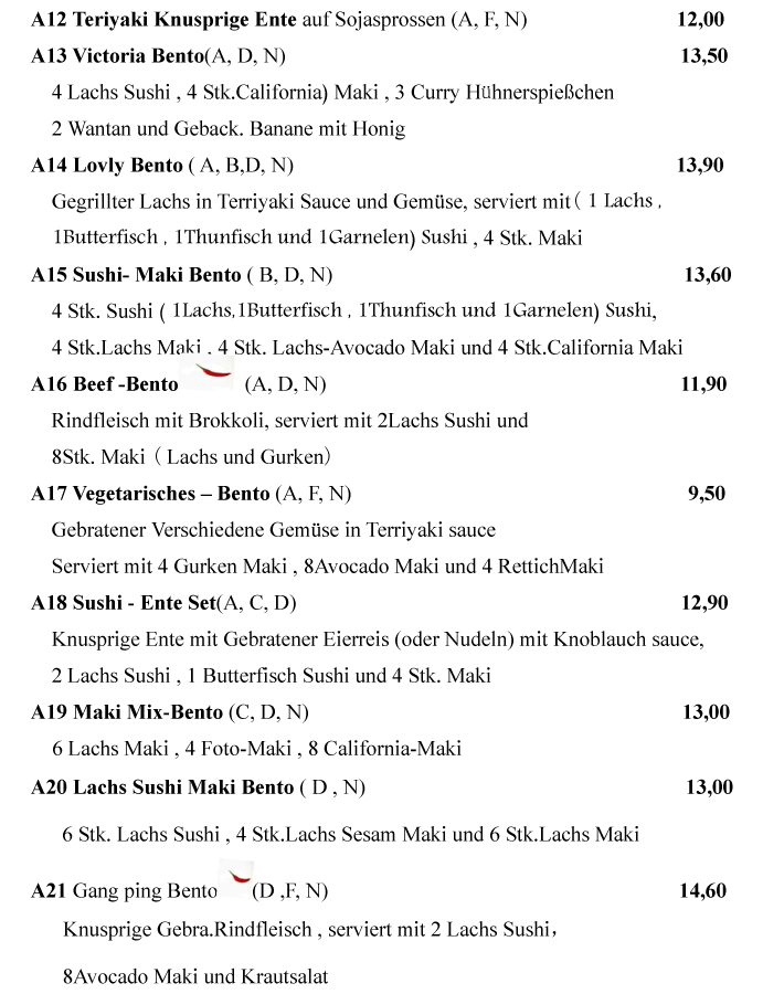 SPEISEKARTE und TAKE AWAY Victoria Sushi Bar Innsbruck